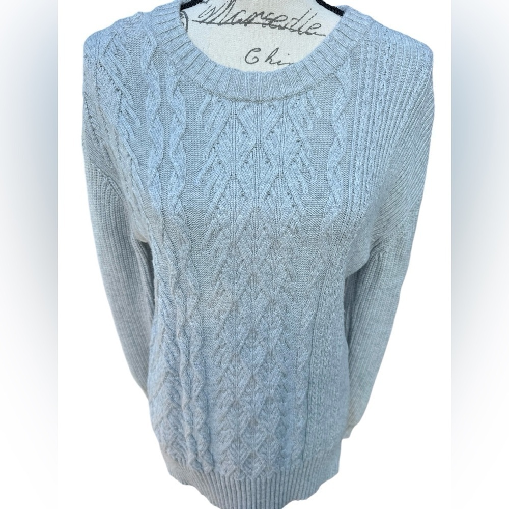 Banana Republic Cable Knit Sweater Gray Tunic Wool Size Medium - Picture 2 of 11
